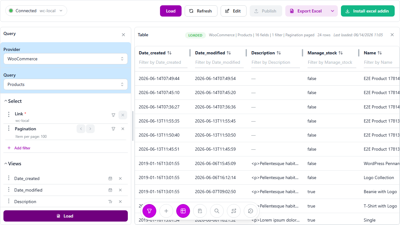 Toute une boutique WooCommerce lue dans un seul tableau avec LinkyFlow