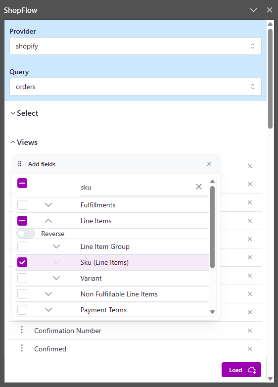 Sélection de champs complexes dans ShopFlow